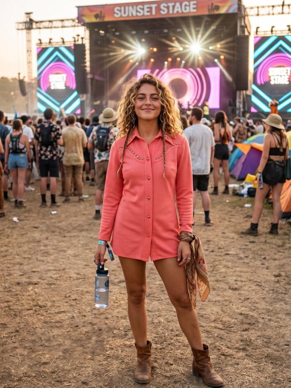Vintage 1970s Studded Coral Button-Up Shirt
